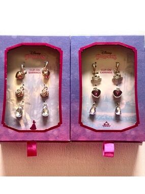 Disney Princess Clip On Earrings Set Hearts Roses Crowns